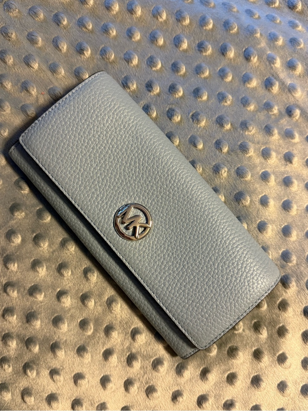 Michael Kors Pebbled Leather Continental Wallet in Light Gray/light blue